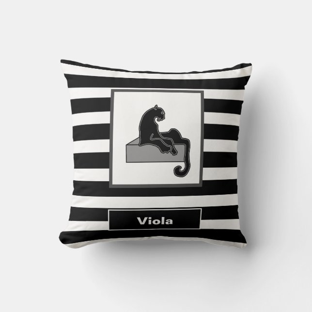 Stilvolle Black Panther Cat White Moderne Kissen (Vorderseite)