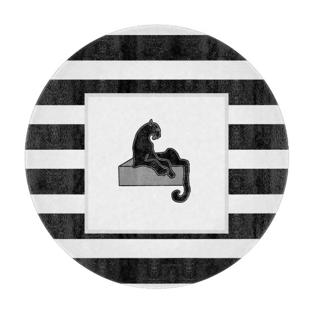 Stilvolle Black Panther Cat White Moderne Schneidebrett (Vorderseite)