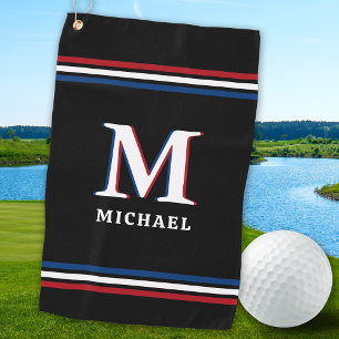Stilvolle Black Personalisiert Monogram Sporty Str Golfhandtuch