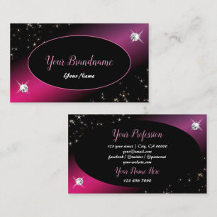 Stilvolle Black Pink Glitzer Stars Sparkle Diamond Visitenkarte