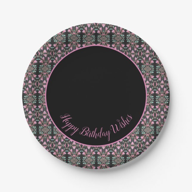 Stilvolle Black Pink und Aquamarine Happy Birthday Pappteller (Vorderseite)