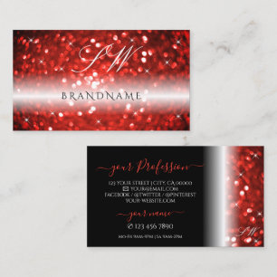 Stilvolle Black Red Sparkle Glitzer Monogram Moder Visitenkarte
