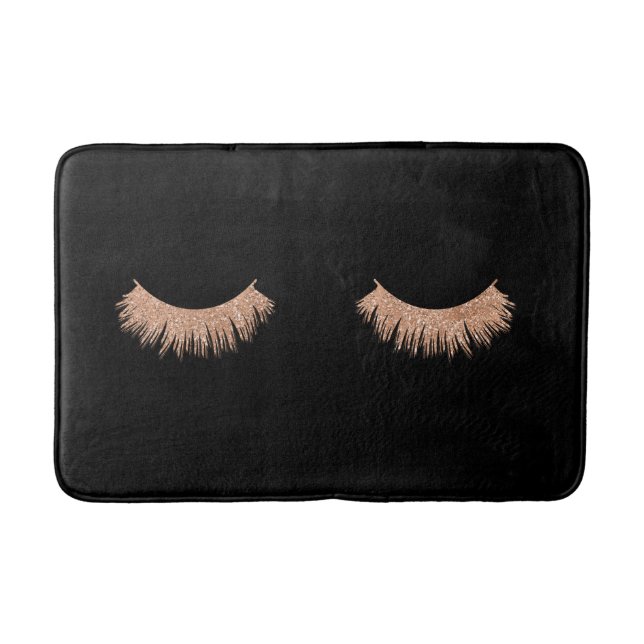 Stilvolle Black Rose Gold Eyelashes Bath Mat Badematte (Vorderseite)
