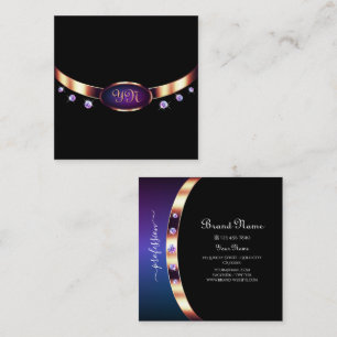 Stilvolle Black Rose Gold und Lila mit Initials Quadratische Visitenkarte
