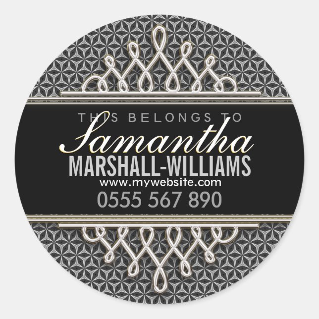 Stilvolle Black Silver Business Book Label Aufkleb Runder Aufkleber (Vorderseite)