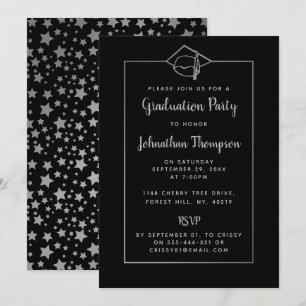 Stilvolle Black & Silver Graduation Party Einladun Einladung