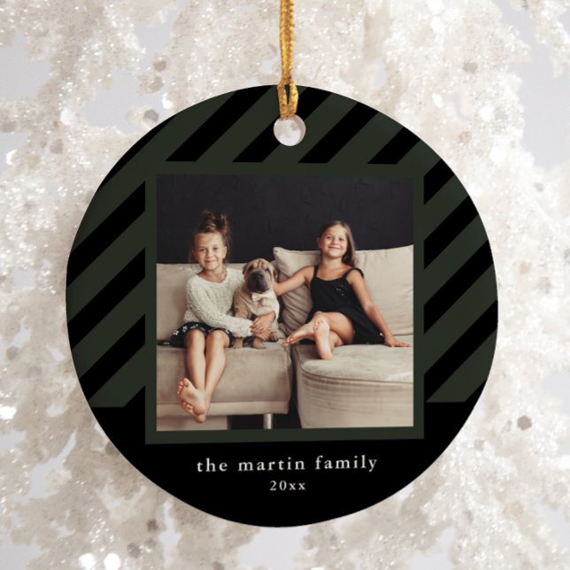 Stilvolle Black Stripe Einfaches Foto Weihnachten Keramik Ornament (Von Creator hochgeladen)
