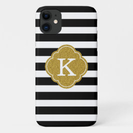 Stilvolle Black Stripes Gold Monogram Case-Mate iPhone Hülle