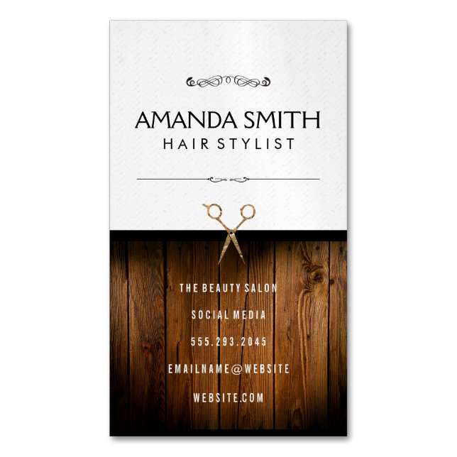 Stilvolle Black Subtle Wavy | Holzsalonschere Magnetische Visitenkarte (Vorderseite Vertikal)