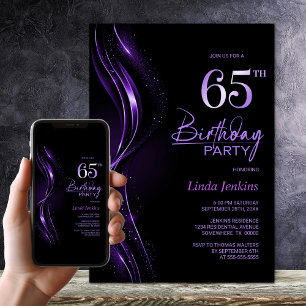 Stilvolle Black und Lila 65. Geburtstagsparty Einladung