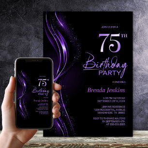 Stilvolle Black und Lila 75. Geburtstagsparty Einladung