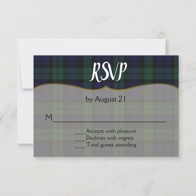 Stilvolle Black Watch Tartan Wedding RSVP Card (Vorderseite)