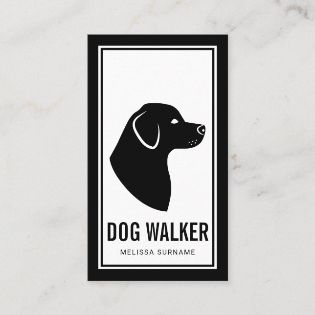Stilvolle Black & White Dog Silhouette Dog Walker Visitenkarte (Vorderseite)