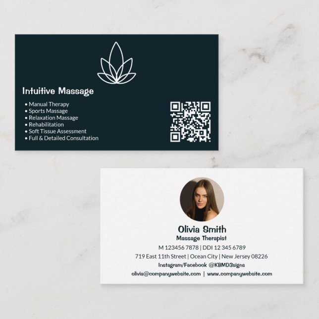 Stilvolle Black & White Massage Business Card Treuekarte (Vorne/Hinten)