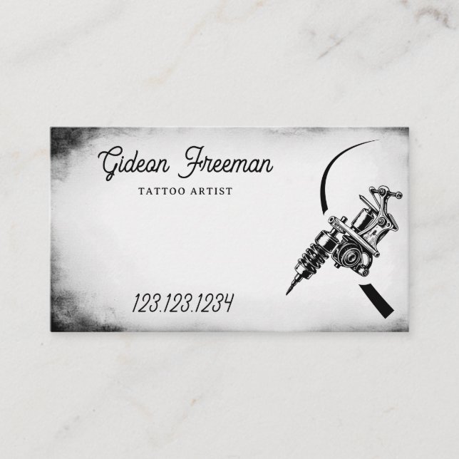 Stilvolle Black & White Tattoo Gun Visitenkarte (Vorderseite)