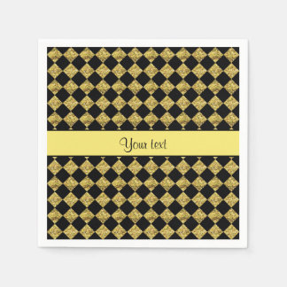 Stilvolle Black & Yellow Glitzer Schachbretts Serviette