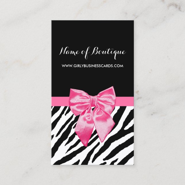 Stilvolle Black Zebra Print Girly Hot Pink Ribbon Visitenkarte (Vorderseite)