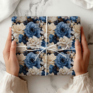 Stilvolle blau-weiße Blumenmuster Geschenkverpacku Geschenkpapier