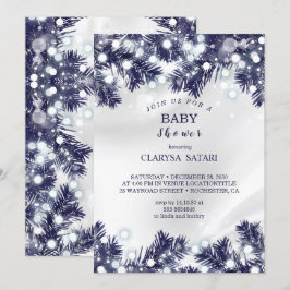 Stilvolle blaue Blume Lichtmuster Babydusche Einladung