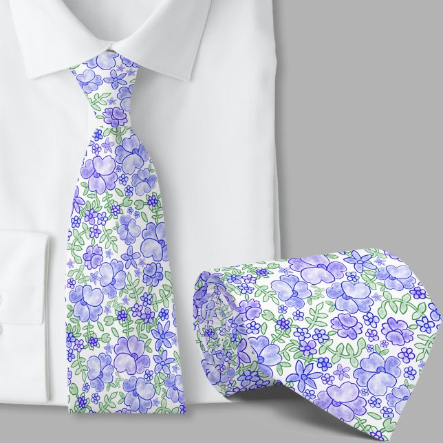 Stilvolle blaue Blumenmuster-Krawatte Krawatte (Von Creator hochgeladen)