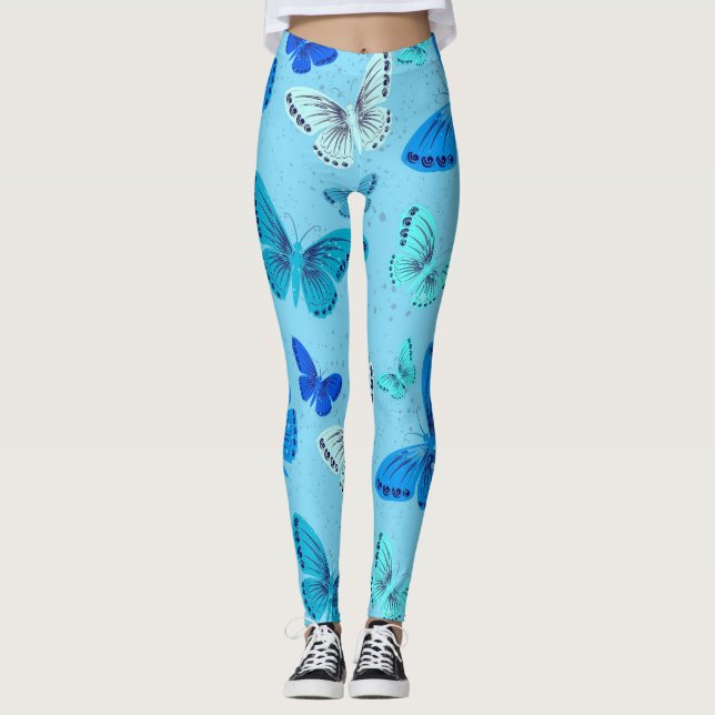 Stilvolle blaue Schmetterlingsdrucke Leggings - ko (Vorderseite)