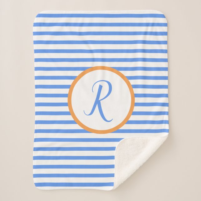Stilvolle blaue Streifen R Monogram-Gewindesteigun Sherpadecke (Vorderseite)