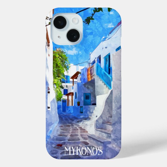 Stilvolle Blaue Weiße Mykonos Griechenland Wasserf Case-Mate iPhone Hülle (Rückseite)