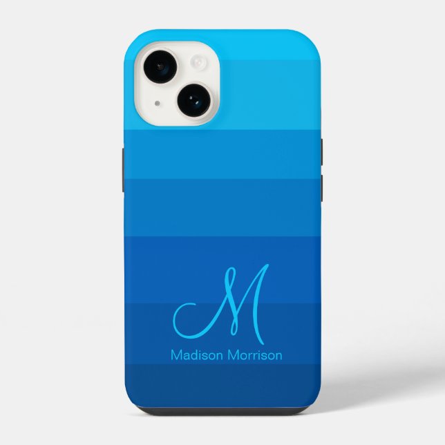 Stilvolle Blauer Farbblock Monogramm iPhone 14 Hülle (Rückseite)