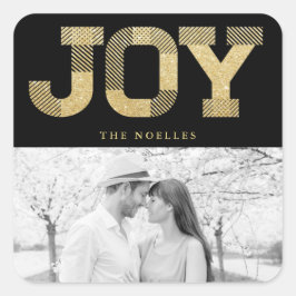 Stilvolle Block Schriftart Gold Glitzer Joy Modern Quadratischer Aufkleber
