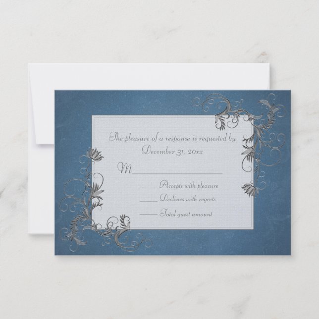 Stilvolle Blue and Silver RSVP Cards Karte (Vorderseite)