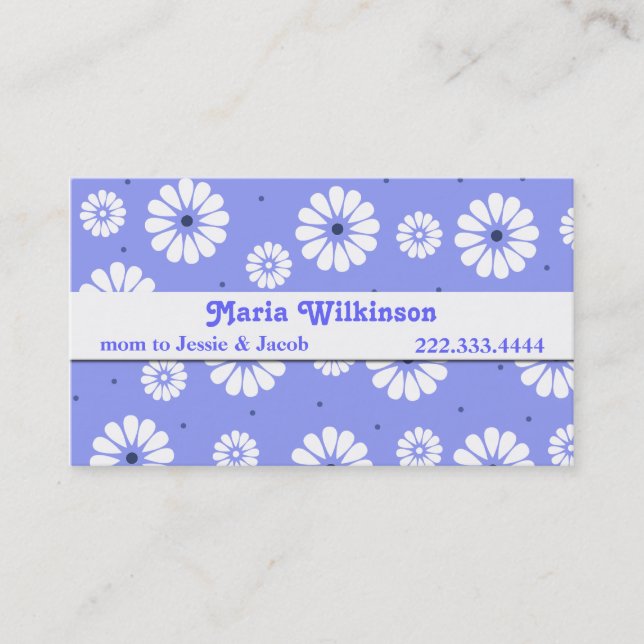 Stilvolle Blue and White Daisy Mommy Card Telefonnummerkarte (Vorderseite)