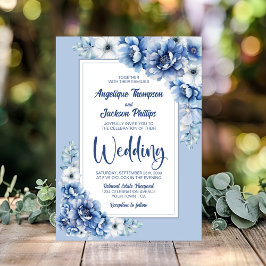 Stilvolle Blue Floral Wedding Einladung