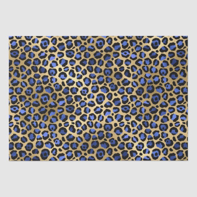 Stilvolle Blue & Gold Foil Leopard Spots Safari Seidenpapier (Vorderseite)