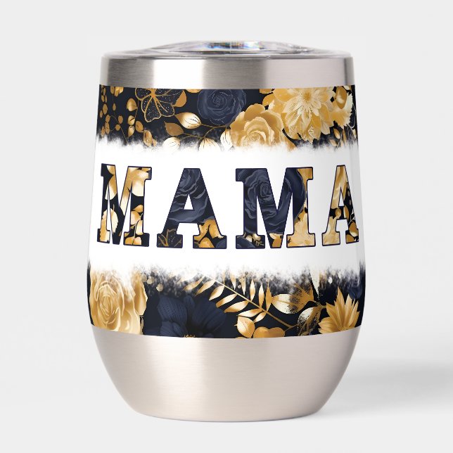 Stilvolle Blue Gold Stainless Steel Floral MAMA (Vorderseite)