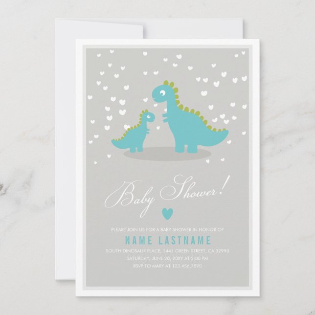 Stilvolle Blue Gray Dinosaur Baby Dusche Einladung (Vorderseite)