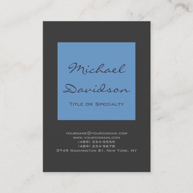 Stilvolle Blue Gray Script Business Card Visitenkarte (Vorderseite)