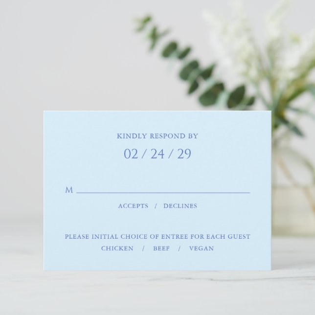 Stilvolle Blue Modern Wedding RSVP Karte (Stehend Vorderseite)