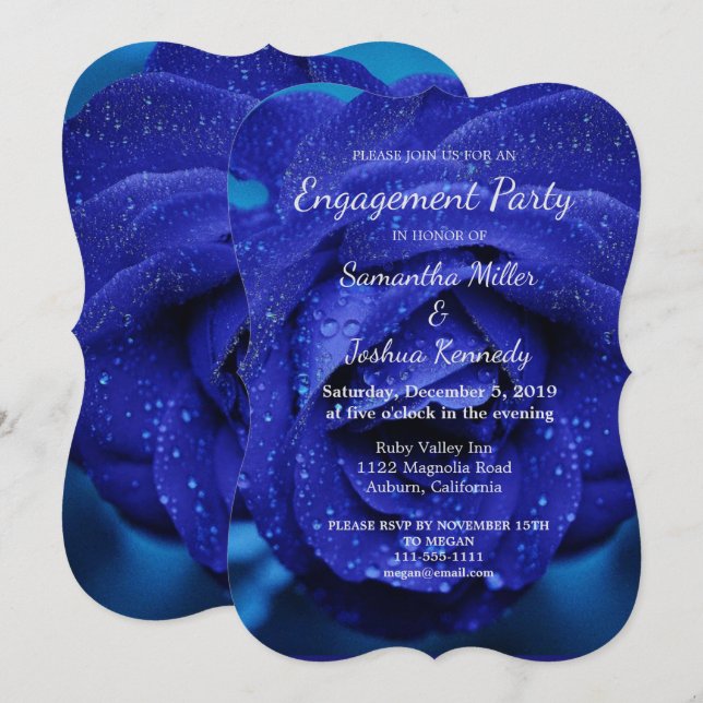 Stilvolle Blue Rose Verlobung Einladung (Vorne/Hinten)