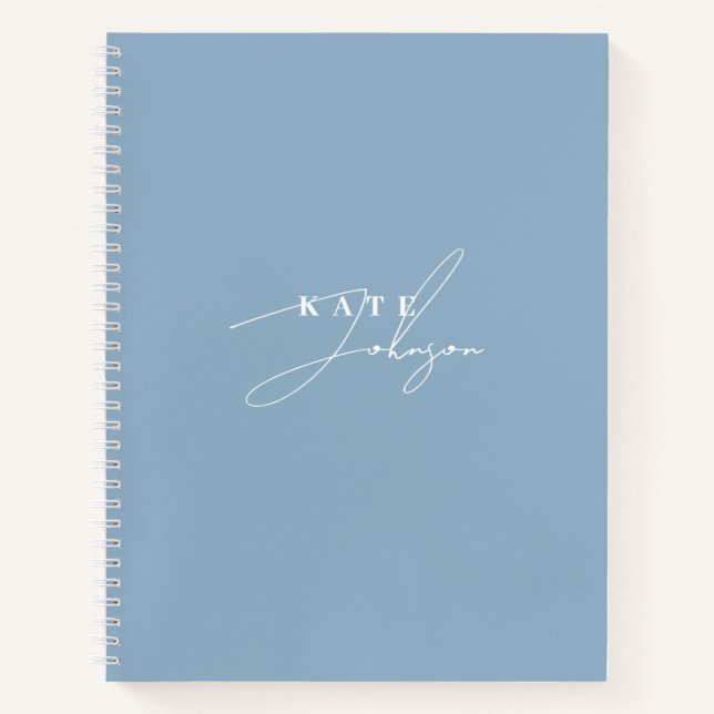 Stilvolle Blue Signature Script Monogram Notizbuch (Vorderseite)