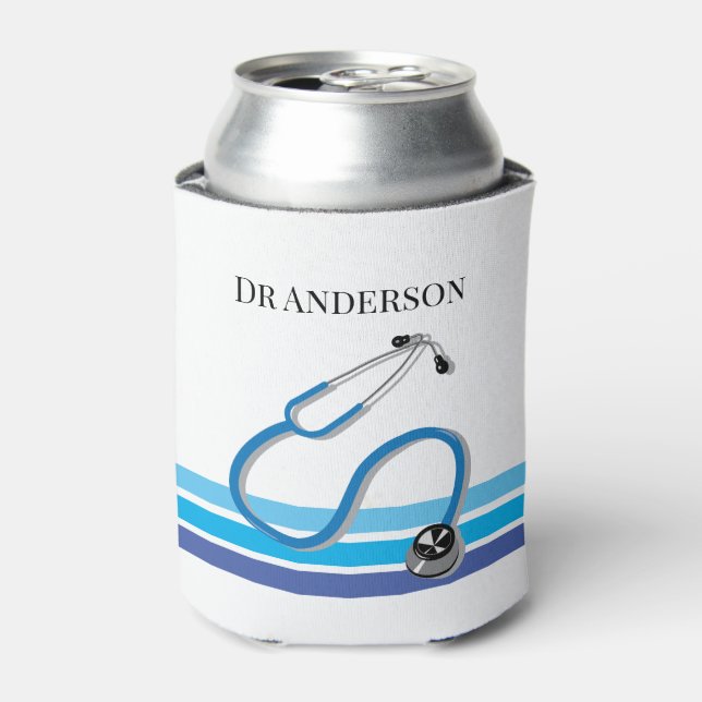 Stilvolle Blue Stripes und Stethoscope Doctor Dosenkühler (Kanne Vorderseite)