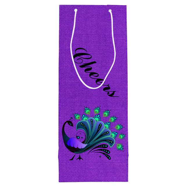 Stilvolle Blue Tones Peacock Weinbeutel Geschenktüte Für Weinflaschen (Rückseite)
