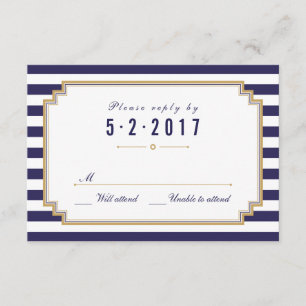 Stilvolle Blue White Wedding RSVP Card