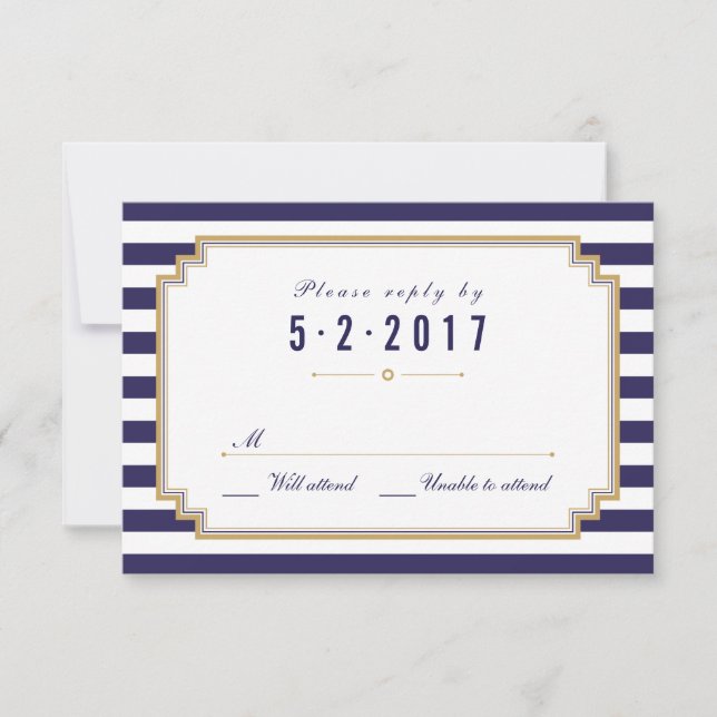 Stilvolle Blue White Wedding RSVP Card (Vorderseite)
