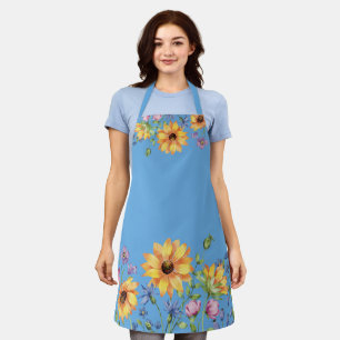 Stilvolle Blue Wildblume Sonnenblumen Kochen Schür Schürze