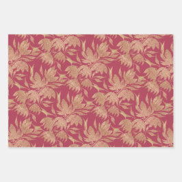 Stilvolle Blume Art Deco Burgund Geschenkpapier Set