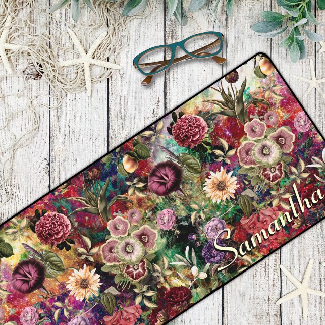 Stilvolle Blume Blätter Rot-Monogramm-Blumenmuster Schreibtischunterlage (Von Creator hochgeladen)