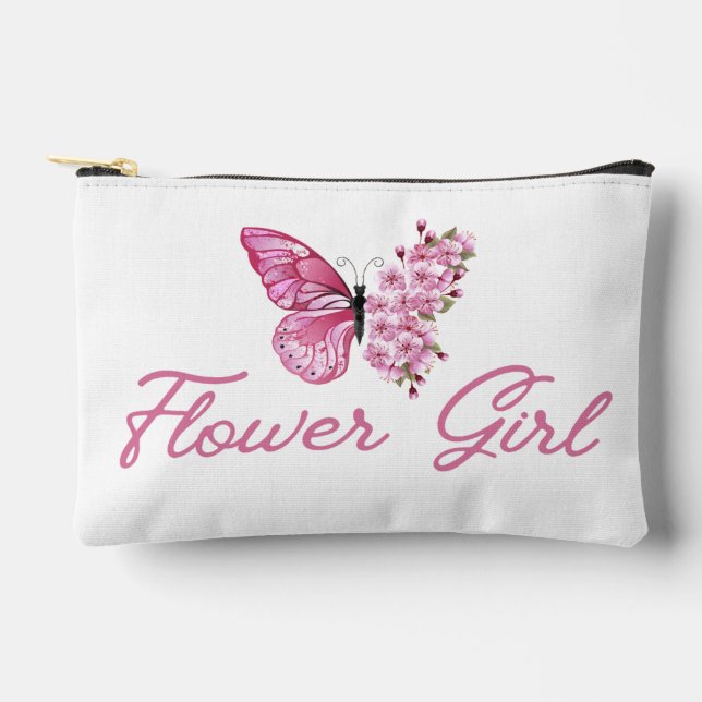 stilvolle Blume Girl, rosa Schmetterling niedlich  Zubehörtasche (Vorderseite)