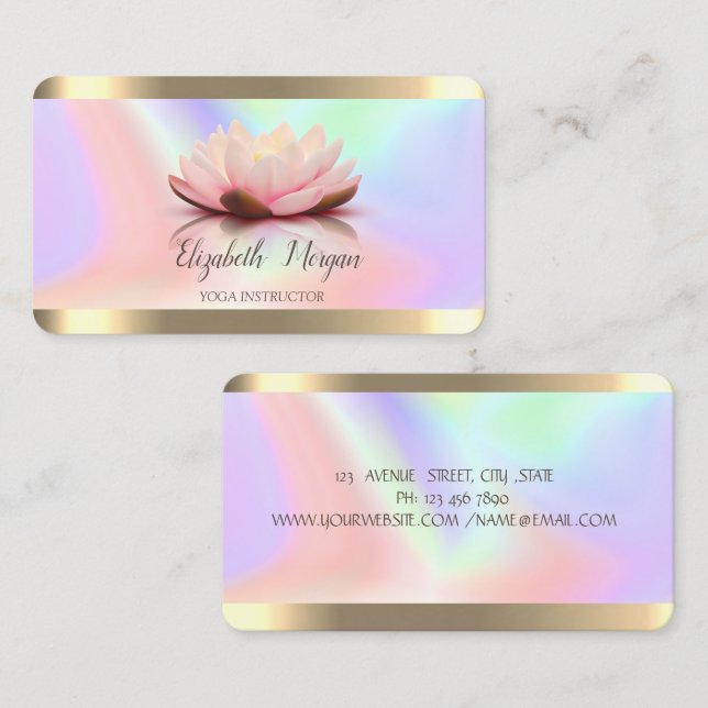 Stilvolle Blume Gold Stripe Holographic Yoga Visitenkarte (Vorne/Hinten)