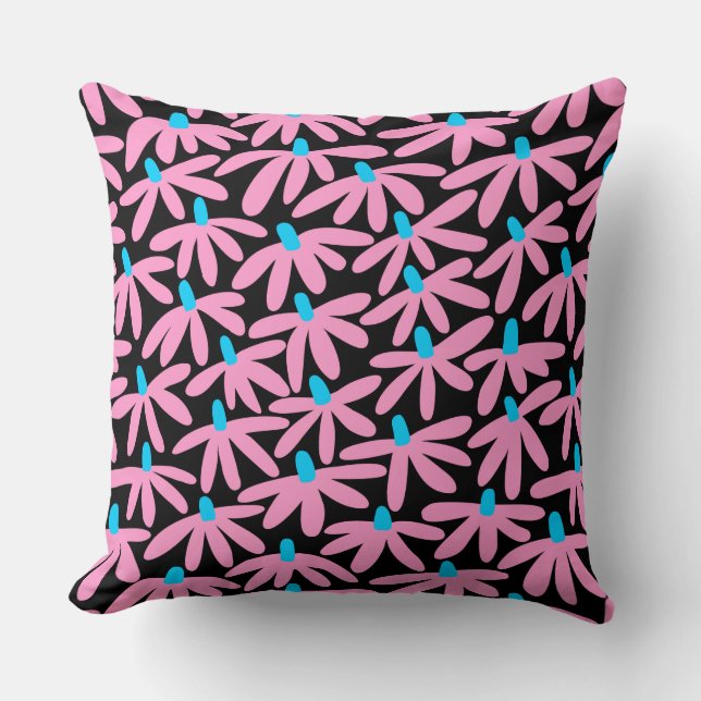 Stilvolle Blume - Rosa, Sky Blue und Black Kissen (Vorderseite)