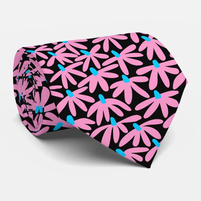 Stilvolle Blume - Rosa, Sky Blue und Black Krawatte (Gerollt)